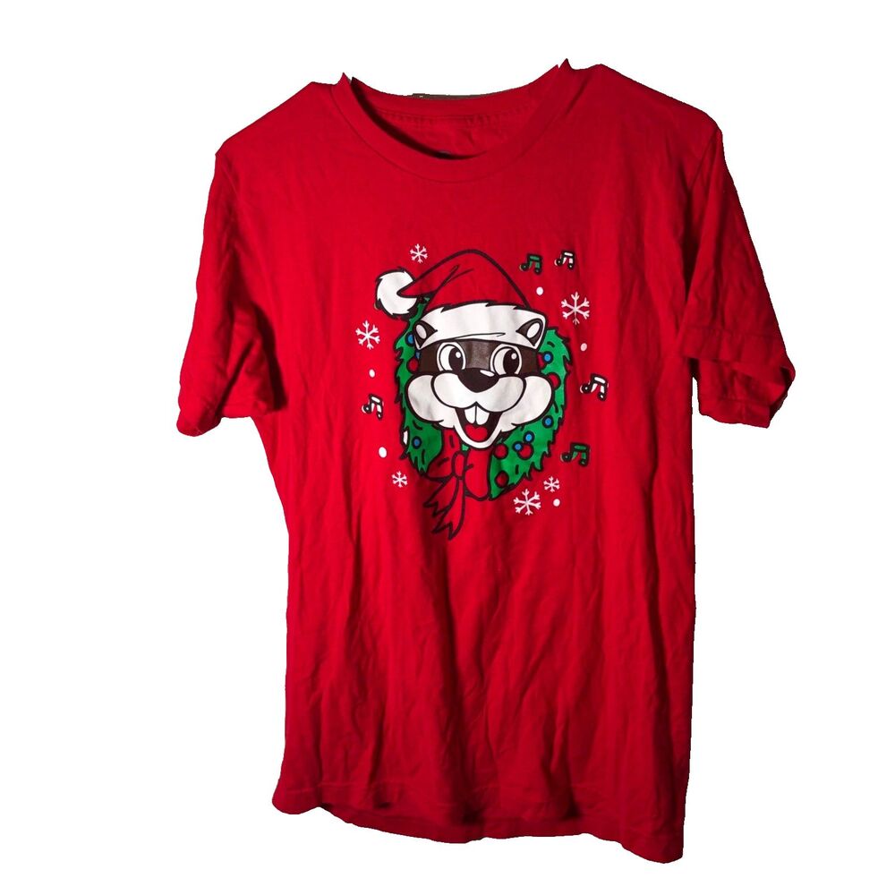 Buc-ee's T-Shirt Women's Medium Red Christmas Short Sleeve Crew Shirt Casual